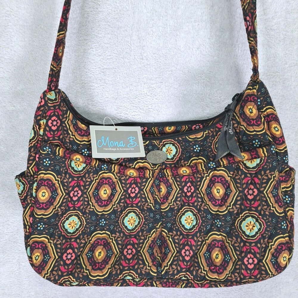 Mona B Handbags Quilted Colorful Hobo Shoulder Bag Footed Cotton Peasant NWT